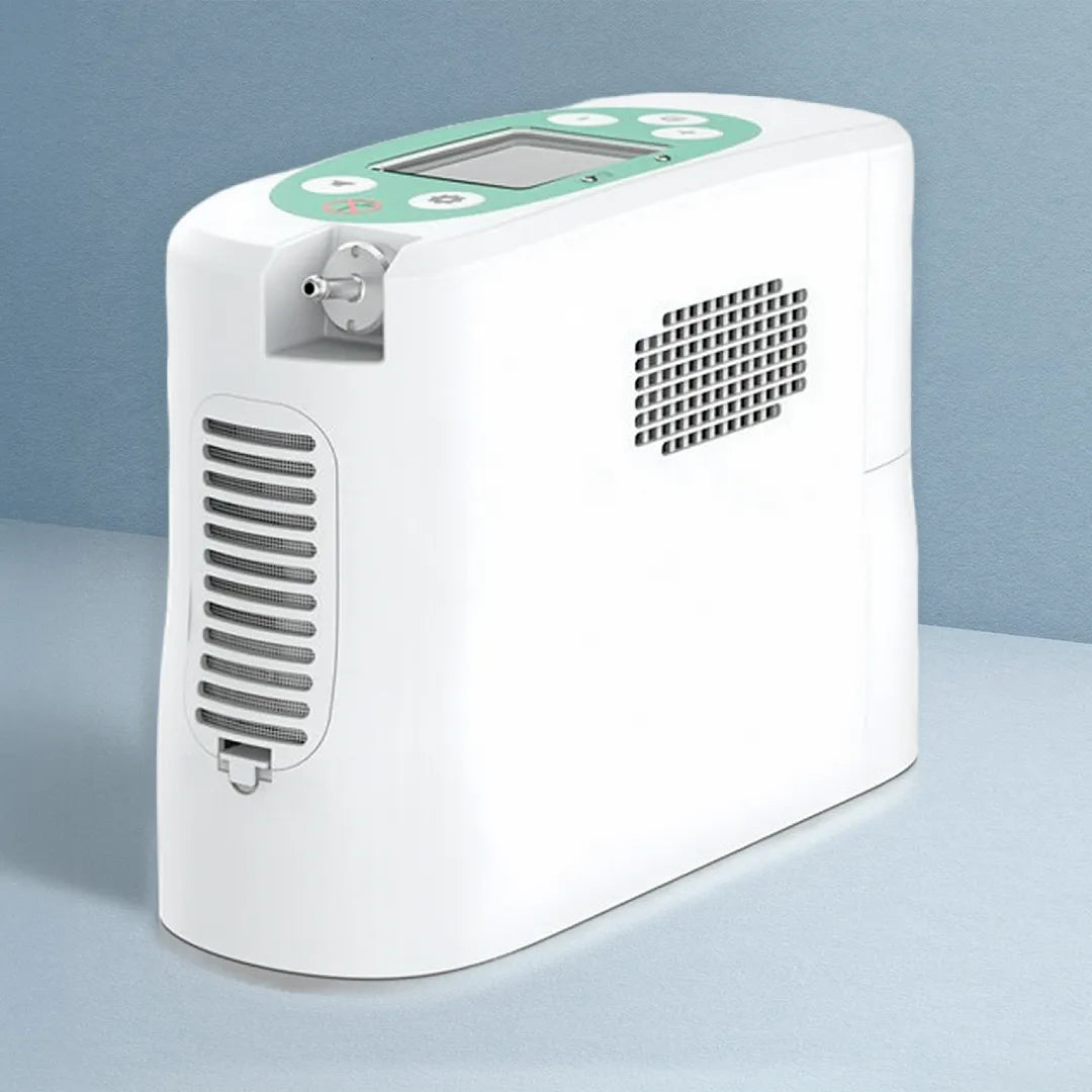 Kingon P2-E7 portable oxygen concentrator on blue background.