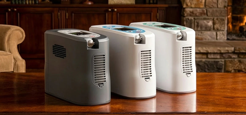 Kingon portable oxygen concentrators on a table in a house.